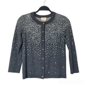 Kate Spade New York‎ Embellished Cardigan Sweater XS Gray Rhinestone Button Up